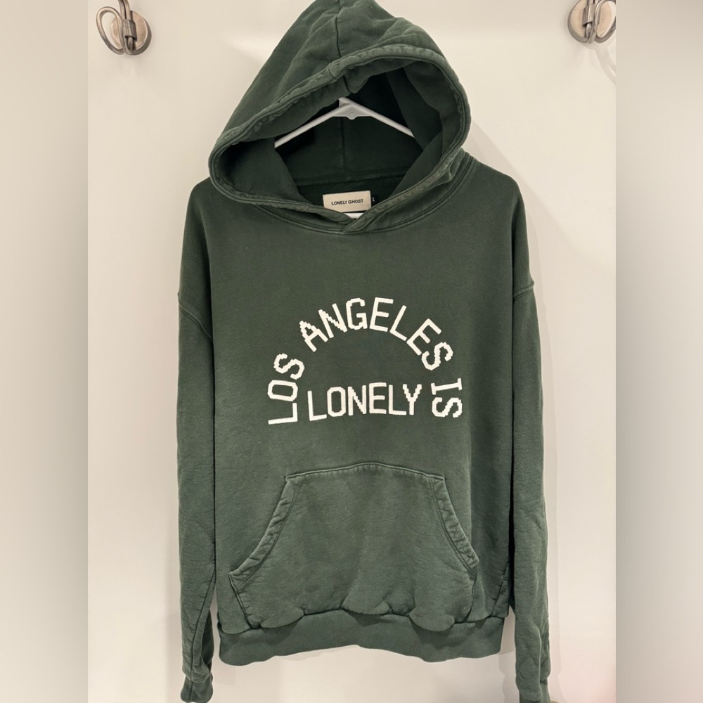 Los Angeles Is Lonely Forest Green Hoodie by Lonely Ghost Adult Size Large